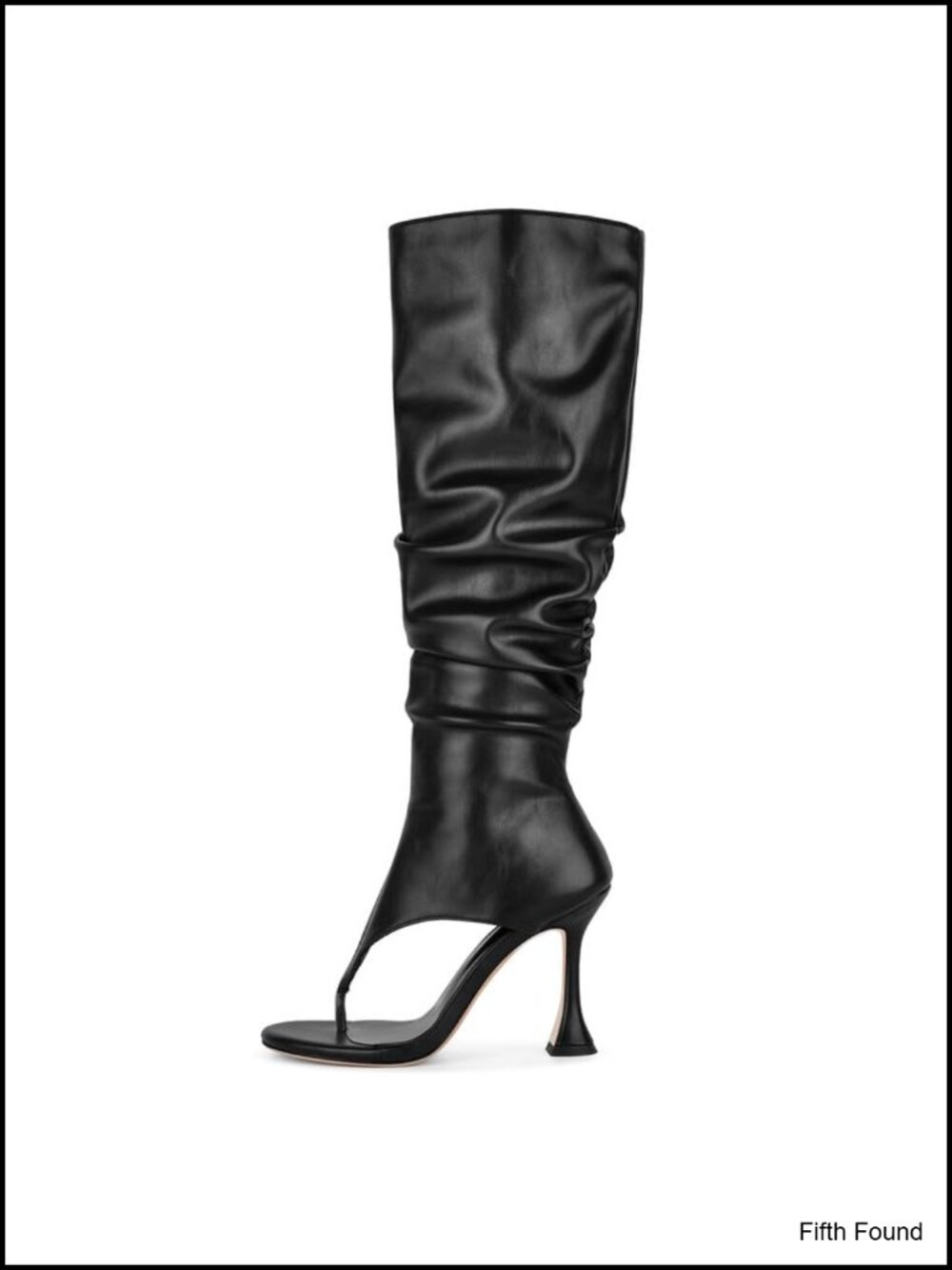 Slouchy Knee High Thong Boots Open Toe Stiletto Heel Wide Calf Side Zip Faux